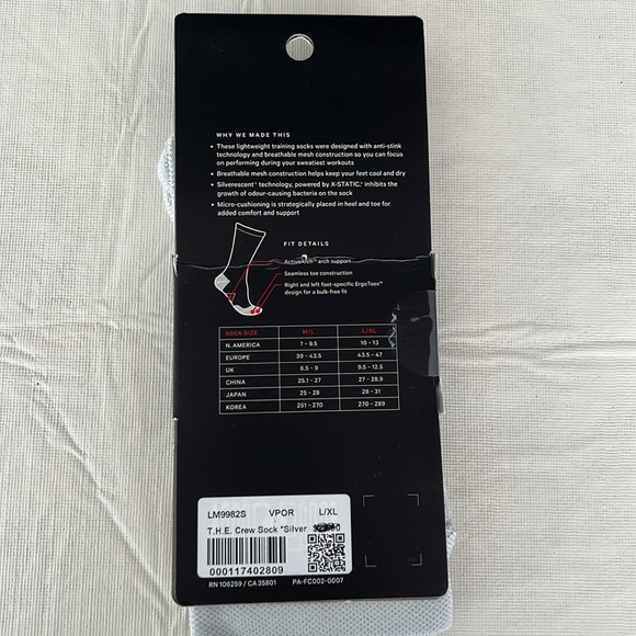 LULULEMON Grey THE Crew Sock *Silver Anti Stink Micro Cushion Training L/XL NWT - Picture 4 of 9